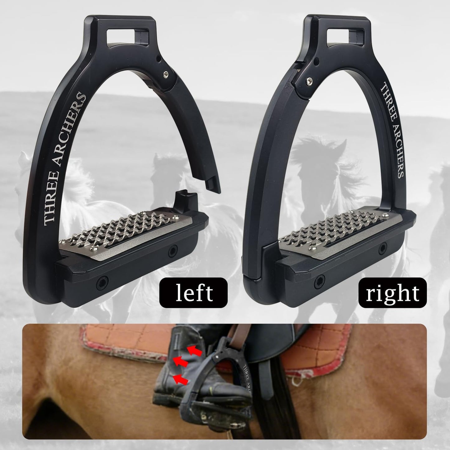 THREE ARCHERS breakaway safety stirrups for English riding
