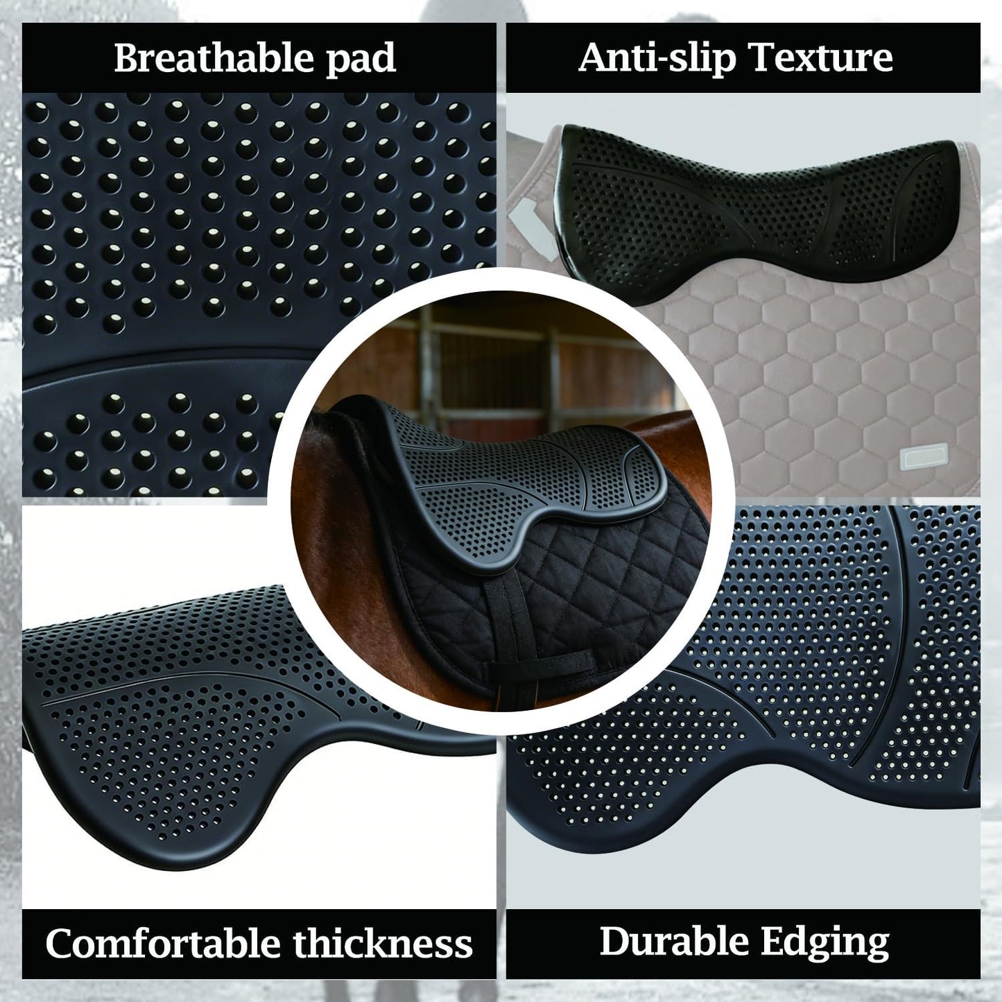 Close-up of textured silicone surface on horse saddle pad for improved grip