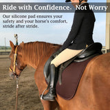 Horse wearing THREE ARCHERS silicone gel saddle pad during riding