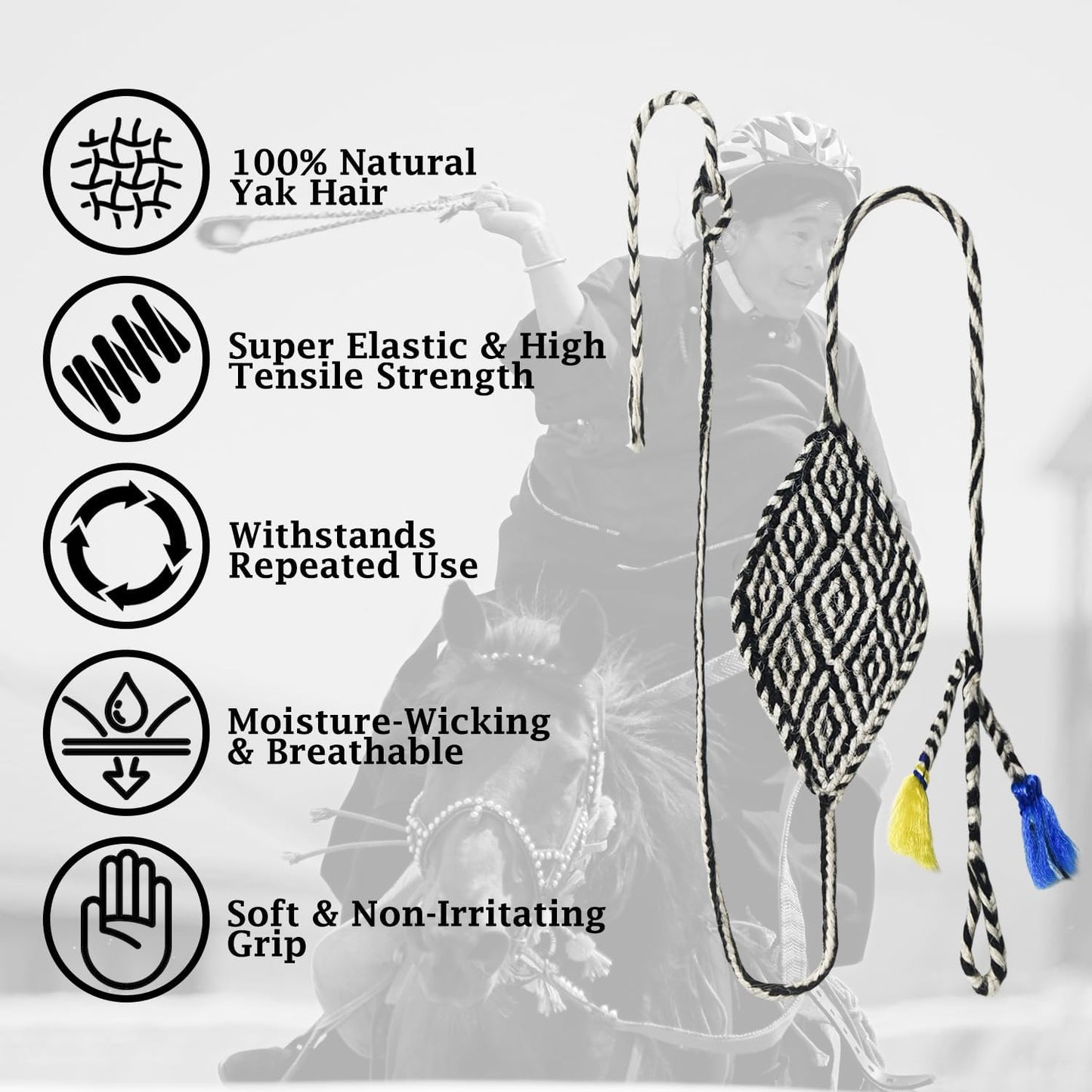 Handwoven Shepherd Sling Traditional Throwing Rock Sling 100% Natural Yak Wool for Adultsfor Outdoor Training, Competition & Fashion Accessory
