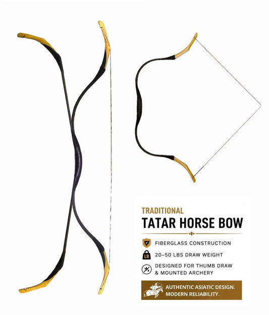 ArcheryMax Tatar Horse Bow – Traditional Asiatic Fiberglass Bow for Thumb Draw & Mounted Archery