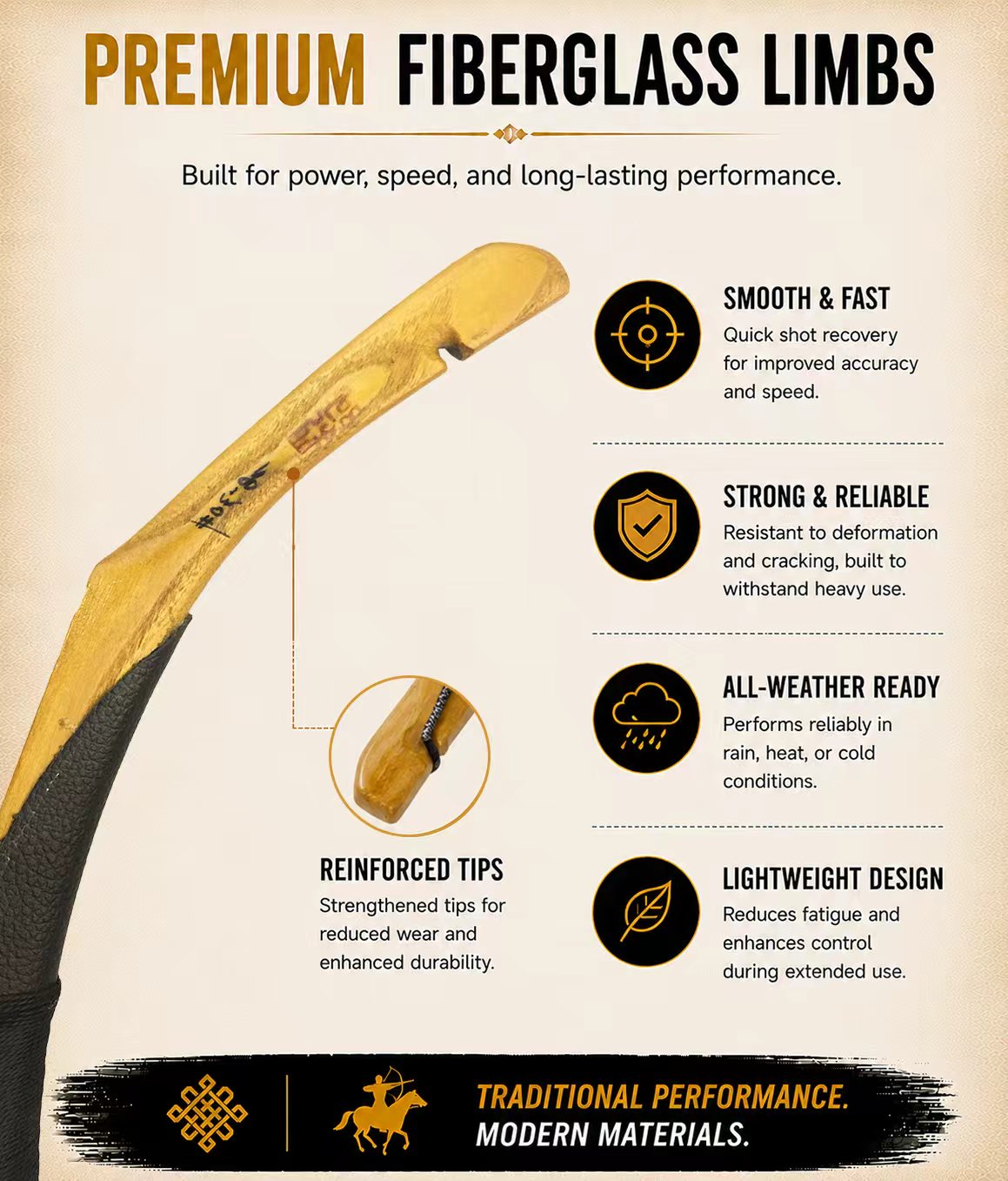 ArcheryMax Tatar Horse Bow – Traditional Asiatic Fiberglass Bow for Thumb Draw & Mounted Archery