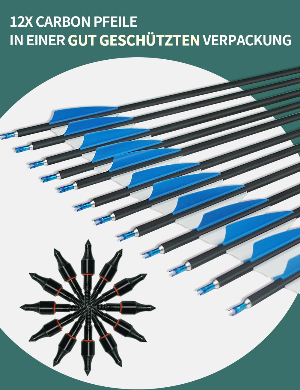 ArcheryMax 12pcs Mixed Carbon Arrows 31In Target Practice Hunting Arrows （Only Accept German Address））