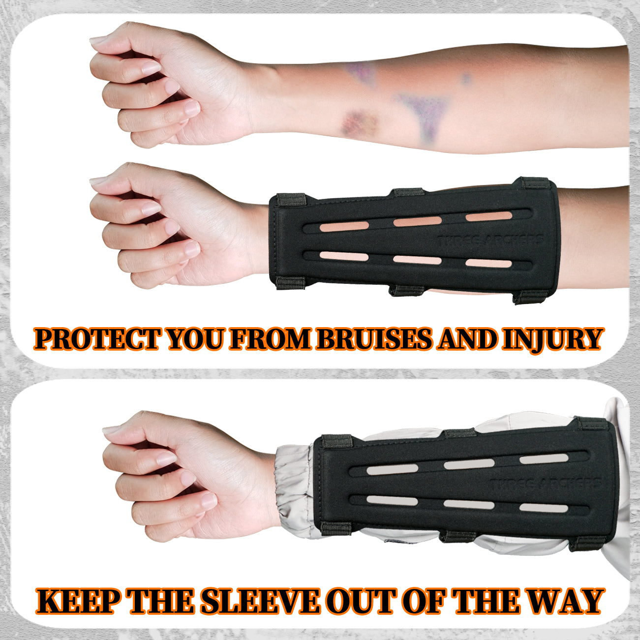 THREE ARCHERS Archery Arm Guard Forearm Protector Adjustable 3-Strap Buckles T421