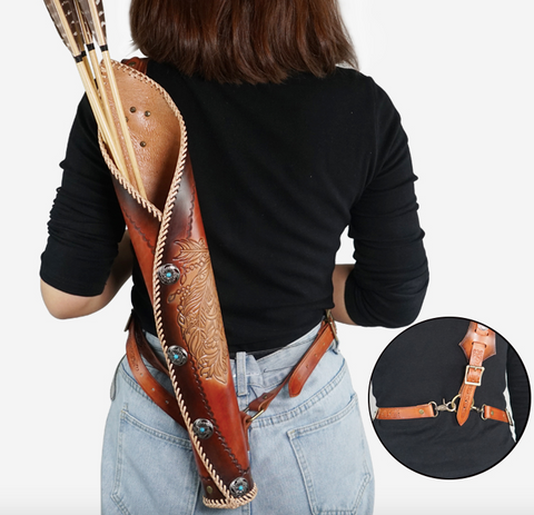 ArcheryMax Handmade Cow Leather Back Quiver Arrow Holder with Adjustable Belt